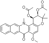CAS # 228851-54-5, (1R,2R)-rel-1,2-Bis(acetyloxy)-1,2,3,14-tetrahydro-6-methoxy-3,3,14-trimethyl-7H-benzo[b]pyrano[3,2-h]acridin-7-one, (1R,2R)-rel-1,2-bis(acetyloxy)-1,2,3,14-tetrahydro-6-methoxy-3,3,14-trimethyl-7H-Benzo[b]pyrano[3,2-h]acridin-7-one