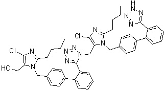 CAS 登录号：230971-71-8, 2-丁基-1-[[2'-[1-[[2-丁基-4-氯-1-[[2'-(2H-四唑-5-基)[1,1'-联苯]-4-基]甲基]-1H-咪唑-5-基]甲基]-1H-四唑-5-基][1,1'-联苯]-4-基]甲基]-4-氯-1H-咪唑-5-甲醇