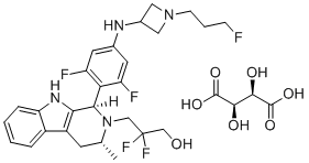 (1R,3R)-1-[2,6-二氟-4-[[1-(3-氟丙基)-3-氮杂环丁基]氨基]苯基]-β,β-二氟-1,3,4,9-四氢-3-甲基-2H-吡啶并[3,4-b]吲哚-2-丙醇(2R,3R)-2,3-二羟基丁烷二酸酯(1:1)分子结构 (CAS 2407529-33-1)