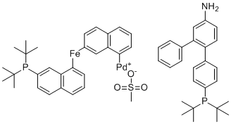structure of CAS# 2408294-08-4, 甲烷磺酸基1,1'-双(二-叔-丁基膦基)二茂铁(2'-氨基-1,1'-联苯-2-基)钯(II)