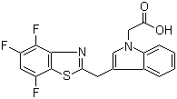 CAS # 245116-90-9, Lidorestat, [3-(4,5,7-Trifluorobenzothiazol-2-ylmethyl)indol-1-yl]acetic acid, 3-[(4,5,7-Trifluorobenzothiazol-2-yl)methyl]indole-N-acetic acid