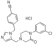 structure of CAS# 253863-00-2, 4-[[5-[[4-(3-氯苯基)-3-氧代-1-哌嗪基]甲基]-1H-咪唑-1-基]甲基]苯甲腈单盐酸盐