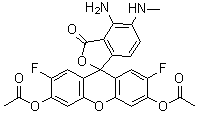 structure of CAS# 254109-22-3, 4-Amino-5-methylamino-2',7'-difluorofluorescein diacetate