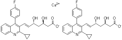 CAS # 254452-96-5, (3R,5R,6E)-7-[2-Cyclopropyl-4-(4-fluorophenyl)-3-quinolinyl]-3,5-dihydroxy-6-heptenoic acid calcium salt (2:1), 5-epi-NK-104