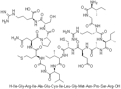 L-异亮氨酰甘氨酰-L-精氨酰-L-异亮氨酰-L-丙氨酰-L-alpha-谷氨酰-L-半胱氨酰-L-异亮氨酰-L-亮氨酰甘氨酰-L-蛋氨酰-L-天冬氨酰胺酰-L-脯氨酰-L-丝氨酰-L-精氨酸分子结构 (CAS 256364-95-1)