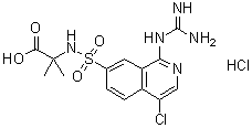 structure of CAS# 256476-36-5, N-[[1-[(Aminoiminomethyl)amino]-4-chloro-7-isoquinolinyl]sulfonyl]-2-methylalanine monohydrochloride