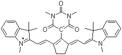 2-[2-[3-[2-(1,3-二氢-1,3,3-三甲基-2H-吲哚-2-亚基)乙亚基]-2-(六氢-1,3-二甲基-2,4,6-三氧代-5-嘧啶基)-1-环戊烯-1-基]乙烯基]-1,3,3-三甲基-3H-吲哚鎓内盐分子结构 (CAS 256520-09-9)