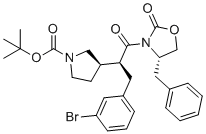 (R)-3-((S)-1-((S)-4-苄基-2-氧代恶唑烷-3-基)-3-(3-溴苯基)-1-氧代丙烷-2-基)吡咯烷-1-甲酸叔丁酯分子结构 (CAS 2565657-41-0)