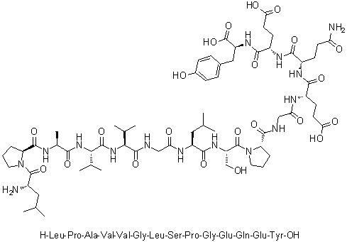 L-亮氨酰-L-脯氨酰-L-丙氨酰-L-缬氨酰-L-缬氨酰甘氨酰-L-亮氨酰-L-丝氨酰-L-脯氨酰甘氨酰-L-alpha-谷氨酰-L-谷氨酰胺酰-L-alpha-谷氨酰-L-酪氨酸分子结构 (CAS 260431-79-6)