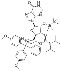 structure of CAS# 261518-12-1, 5'-O-DMT-2'-O-tert-Butyldimethylsilyl-Inosine 3'-CE phosphoramidite
