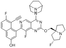 structure of CAS# 2621928-55-8, 4-[4-(3,8-二氮杂双环[3.2.1]辛烷-3-基)-8-氟-2-[[(2R,8S)-2-氟-1,2,3,5,6,7-六氢吡咯里嗪-8-基]甲氧基]吡啶并[4,3-d]嘧啶-7-基]-5-乙炔基-6-氟萘-2-醇