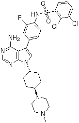 反式-N-[4-[4-氨基-7-[4-(4-甲基哌嗪基)环己基]-7H-吡咯并[2,3-d]嘧啶-5-基]-2-氟苯基]-2,3-二氯苯磺酰胺分子结构 (CAS 262442-90-0)