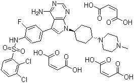 CAS 登录号：262442-91-1, N-[4-[4-氨基-7-[反式-4-(4-甲基-1-哌嗪基)环己基]-7H-吡咯并[2,3-d]嘧啶-5-基]-2-氟苯基]-2,3-二氯苯磺酰胺 (2Z)-2-丁烯二酸盐