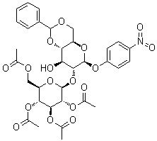 structure of CAS# 26255-68-5, 对硝基苯基 4,6-O-亚苄基-2-O-beta-D-吡喃葡萄糖基-beta-D-吡喃葡萄糖苷 2',3',4',6'-四乙酸酯