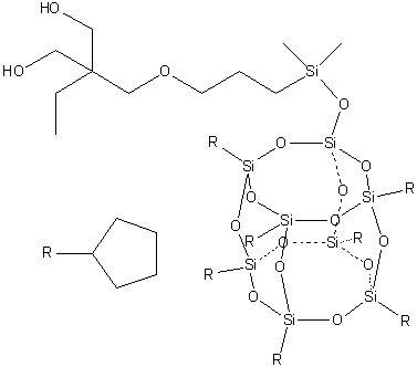 1-[3-(1,3-丙二醇-2-乙基-2-甲氧基)丙基二甲基硅氧基]-3,5,7,9,11,13,15-七环戊基八倍半硅氧烷分子结构 (CAS 268747-51-9)