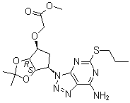 2-[[(3aR,4S,6R,6aS)-6-[7-氨基-5-(丙硫基)-3H-1,2,3-三氮唑并[4,5-d]嘧啶-3-基]四氢-2,2-二甲基-4H-环戊烯并-1,3-二恶茂-4-基]氧基]乙酸甲酯分子结构 (CAS 274693-23-1)