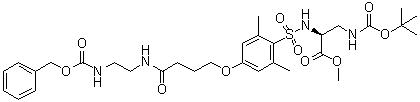 CAS # 277316-24-2, 3-[[(1,1-Dimethylethoxy)carbonyl]amino]-N-[[2,6-dimethyl-4-[4-oxo-4-[[2-[[(phenylmethoxy)carbonyl]amino]ethyl]amino]butoxy]phenyl]sulfonyl]-L-alanine methyl ester