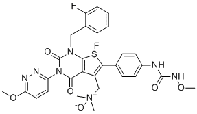 CAS # 2814571-34-9, Relugolix N-Oxide, 1-(1-(2,6-difluorobenzyl)-3-(6-methoxypyridazin-3-yl)-6-(4-(3-methoxyureido)phenyl)-2,4-dioxo-1,2,3,4-tetrahydrothieno[2,3-d]pyrimidin-5-yl)-N,N-dimethylmethanamine oxide