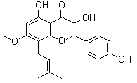 CAS # 28610-30-2, 3,5-Dihydroxy-2-(4-hydroxyphenyl)-7-methoxy-8-(3-methyl-2-buten-1-yl)-4H-1-benzopyran-4-one, Isoanhydroicaritin