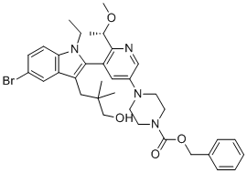 (S)-4-(5-(5-溴-1-乙基-3-(3-羟基-2,2-二甲基丙基)-1H-吲哚-2-基)-6-(1-甲氧基乙基)吡啶-3-基)哌嗪-1-甲酸苄酯分子结构 (CAS 2865162-09-8)