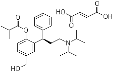 CAS # 286930-03-8, (R)-Fesoterodine fumarate, 2-[(1R)-3-[Bis(1-methylethyl)amino]-1-phenylpropyl]-4-(hydroxymethyl)phenyl 2-methylpropanoate fumarate