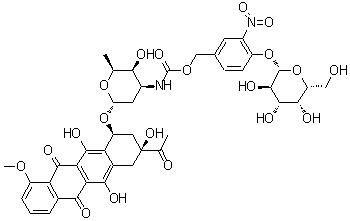 CAS # 290304-24-4, (8S,10S)-8-Acetyl-7,8,9,10-tetrahydro-6,8,11-trihydroxy-1-methoxy-10-[[2,3,6-trideoxy-3-[[[[4-(beta-D-galactopyranosyloxy)-3-nitrophenyl]methoxy]carbonyl]amino]-alpha-L-lyxo-hexopyranosyl]oxy]-5,12-naphthacenedione, Daun 02