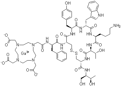 CAS # 293295-70-2, [N-[[4,7,10-Tris[(carboxy)methyl]-1,4,7,10-tetraazacyclododec-1-yl]acetyl]-D-phenylalanyl-L-cysteinyl-L-tyrosyl-D-tryptophyl-L-lysyl-L-threonyl-N-[(1R,2R)-2-hydroxy-1-(hydroxymethyl)propyl]-L-cysteinamide (2→7)-disulfidato]gallium