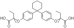 CAS # 30299-08-2, Clinofibrate, 2,2'-(Cyclohexylidenebis(4,1-phenyleneoxy))bis(2-methyl)-butanoic acid