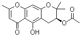 CAS # 30358-88-4, Hamaudol-7-acetate, (3S)-3-(Acetyloxy)-3,4-dihydro-5-hydroxy-2,2,8-trimethyl-2H,6H-benzo[1,2-b:5,4-b']dipyran-6-one, 3'-O-Acetylhamaudol, Acetylhamaudol, Hamaudol acetate, Hamaudol, 3'-acetate