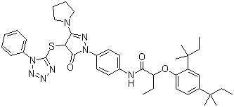 CAS 登录号：30818-18-9, 2-[2,4-双(1,1-二甲基丙基)苯氧基]-N-[4-[4,5-二氢-5-氧代-4-[(1-苯基-1H-四唑-5-基)硫]-3-吡咯烷基]-1H-吡咯-1-基]苯基丁酰胺