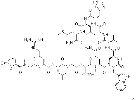 CAS # 31078-12-3, Alytesin, 5-Oxo-L-prolylglycyl-L-arginyl-L-leucylglycyl-L-threonyl-L-glutaminyl-L-tryptophyl-L-alanyl-L-valylglycyl-L-histidyl-L-leucyl-L-methioninamide
