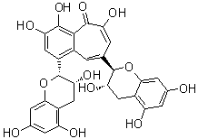 CAS # 31701-93-6, Neotheaflavin, 1-[(2R,3R)-3,4-Dihydro-3,5,7-trihydroxy-2H-1-benzopyran-2-yl]-8-[(2R,3S)-3,4-dihydro-3,5,7-trihydroxy-2H-1-benzopyran-2-yl]-3,4,6-trihydroxy-5H-benzocyclohepten-5-one, Isotheaflavin