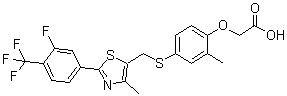 structure of CAS# 317318-84-6, [4-[[[2-[3-Fluoro-4-(trifluoromethyl)phenyl]-4-methyl-5-thiazolyl]methyl]thio]-2-methylphenoxy]acetic acid