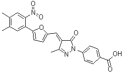 structure of CAS# 328968-36-1, 4-[4-[[5-(4,5-二甲基-2-硝基苯基)-2-呋喃基]亚甲基]-4,5-二氢-3-甲基-5-氧代-1H-吡唑-1-基]-苯甲酸