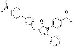 structure of CAS# 328998-25-0, 4-[2,3-二氢-3-[[5-(4-硝基苯基)-2-呋喃基]亚甲基]-2-氧代-5-苯基-1H-吡咯-1-基]苯甲酸