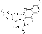CAS # 329306-27-6, Lirimilast, N-[2-(2,4-Dichlorobenzoyl)-6-[(methylsulfonyl)oxy]-3-benzofuranyl]urea, BAY 19-8004
