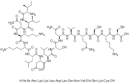 L-异亮氨酰-L-异亮氨酰-L-天冬氨酰胺酰-L-赖氨酰-L-赖氨酰-L-亮氨酰-L-alpha-天冬氨酰-L-亮氨酰-L-丝氨酰-L-天冬氨酰胺酰-L-缬氨酰-L-谷氨酰胺酰-L-丝氨酰-L-赖氨酰-L-半胱氨酸分子结构 (CAS 330456-40-1)