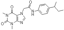 structure of CAS# 332117-28-9, 1,2,3,6-Tetrahydro-1,3-dimethyl-N-[4-(1-methylpropyl)phenyl]-2,6-dioxo-7H-purine-7-acetamide