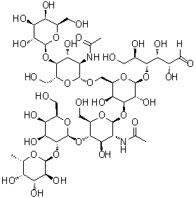 CAS # 341511-38-4, O-6-Deoxy-alpha-L-galactopyranosyl-(1→2)-O-beta-D-galactopyranosyl-(1→4)-O-2-(acetylamino)-2-deoxy-beta-D-glucopyranosyl-(1→3)-O-[O-beta-D-galactopyranosyl-(1→4)-2-(acetylamino)-2-deoxy-beta-D-glucopyranosyl-(1→6)]-O-beta-D-galactopyranosyl-(1→4)-D-glucose