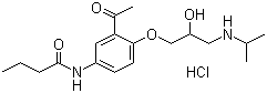 CAS 登录号：34381-68-5, 盐酸醋丁洛尔, N-[3-乙酰基-4-[2-羟基-3-[(异丙基)氨基]丙氧基]苯基]丁酰胺盐酸盐