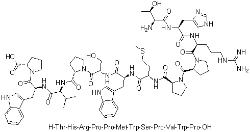 L-苏氨酰-L-组氨酰-L-精氨酰-L-脯氨酰-L-脯氨酰-L-蛋氨酰-L-色氨酰-L-丝氨酰-L-脯氨酰-L-缬氨酰-L-色氨酰-L-脯氨酸分子结构 (CAS 344618-30-0)