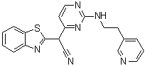 structure of CAS# 345987-15-7, alpha-[2-[[2-(3-吡啶基)乙基]氨基]-4-嘧啶基]-2-苯并噻唑乙腈