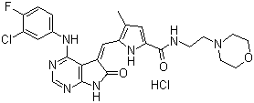CAS 登录号：346599-65-3, 5-[[4-[(3-氯-4-氟苯基)氨基]-6,7-二氢-6-氧代-5H-吡咯并[2,3-d]嘧啶-5-亚基]甲基]-4-甲基-N-[2-(4-吗啉基)乙基]-1H-吡咯-2-甲酰胺盐酸盐