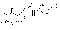structure of CAS# 349085-38-7, 1,2,3,6-Tetrahydro-1,3-dimethyl-N-[4-(1-methylethyl)phenyl]-2,6-dioxo-7H-purine-7-acetamide