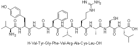 L-缬氨酰-L-酪氨酰甘氨酰-L-苯丙氨酰-L-缬氨酰-L-精氨酰-L-丙氨酰-L-半胱氨酰-L-亮氨酸分子结构 (CAS 350024-02-1)