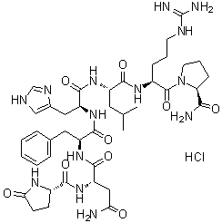 5-氧代-L-脯氨酰-L-天冬氨酰胺酰-L-苯丙氨酰-L-组氨酰-L-亮氨酰-L-精氨酰-L-脯氨酰胺单盐酸盐分子结构 (CAS 352280-38-7)