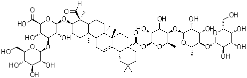 CAS # 35610-16-3, Trichoside C, (3beta,4beta)-28-[(O-beta-D-Galactopyranosyl-(1→4)-O-6-deoxy-alpha-L-mannopyranosyl-(1→4)-6-deoxy-beta-D-galactopyranosyl)oxy]-23,28-dioxoolean-12-en-3-yl 3-O-beta-D-glucopyranosyl-beta-D-glucopyranosiduronic acid