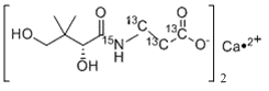 structure of CAS# 356786-94-2, 泛酸-<sup>13</sup>C<sub>4</sub>,<sup>15</sup>N半钙盐