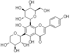 CAS # 35927-38-9, Vicenin 1, 8-beta-D-Glucopyranosyl-5,7-dihydroxy-2-(4-hydroxyphenyl)-6-beta-D-xylopyranosyl-4H-1-benzopyran-4-one, 6-C-Xylosyl-8-C-glucosylapigenin, 6-C-beta-D-Xylopyranosyl-8-C-beta-D-glucopyranosylapigenin