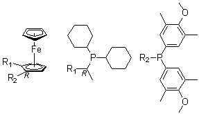 (1R)-1-[二(4-甲氧基-3,5-二甲基苯基)膦基]-2-[(1R)-1-(二环己基膦基)乙基]二茂铁分子结构 (CAS 360048-63-1)